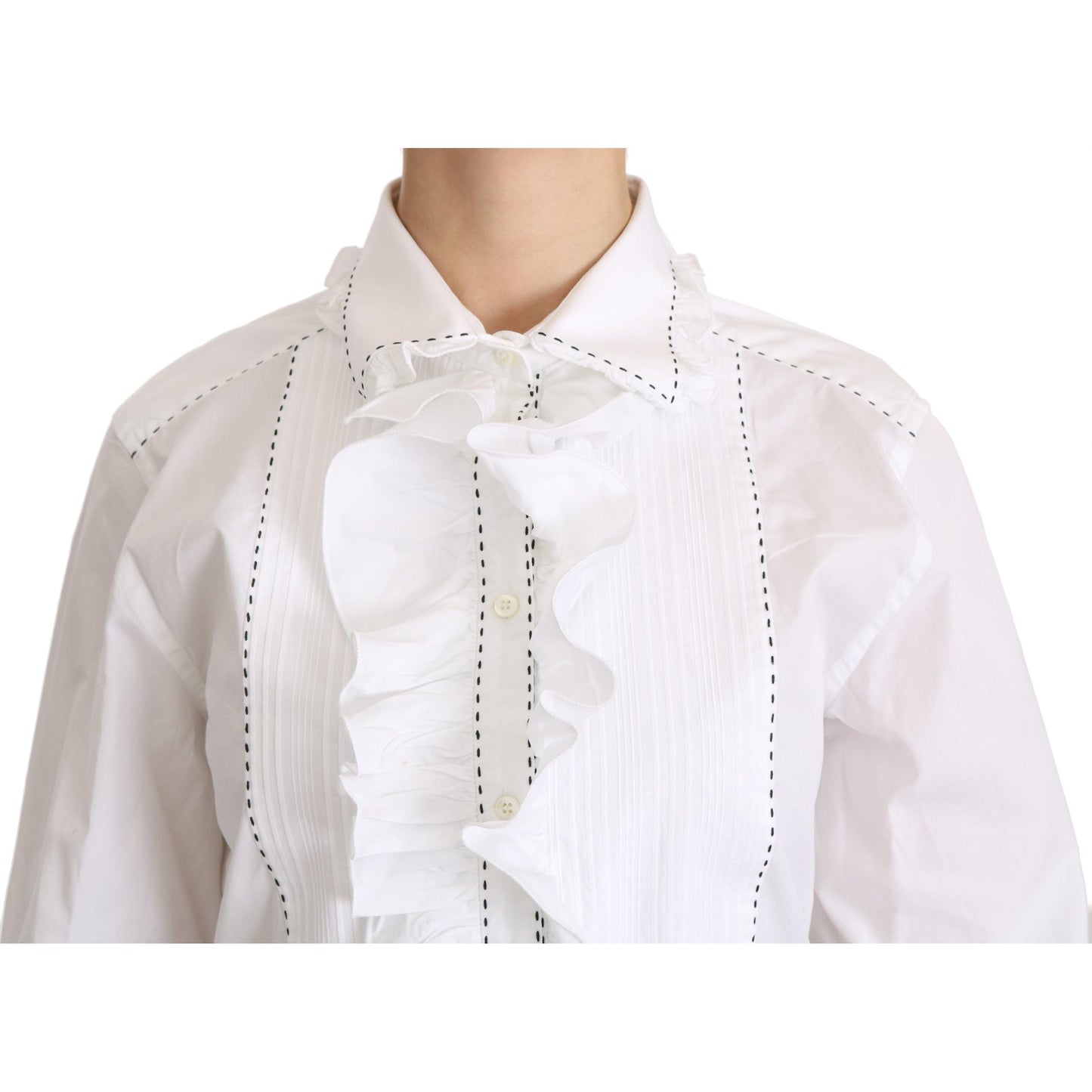 White Ruffle Collared Blouse Cotton Top