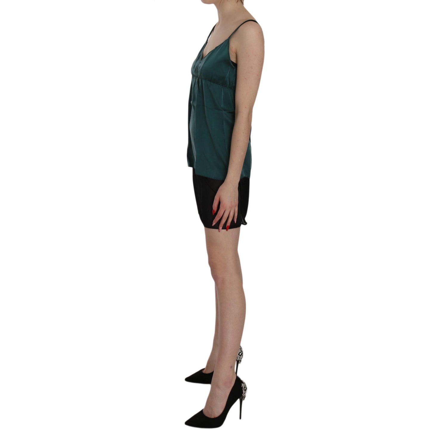 Silk Green Spaghetti Strap Shift Mini Dress