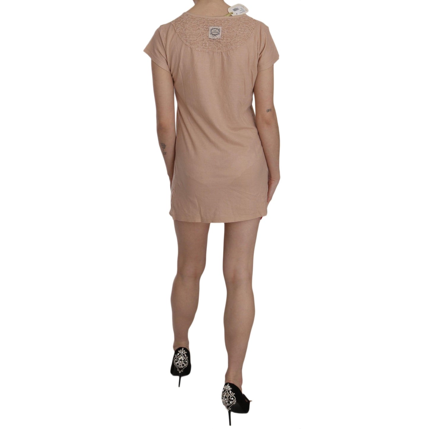 Pink Lace Short Sleeve Shift Mini Dress