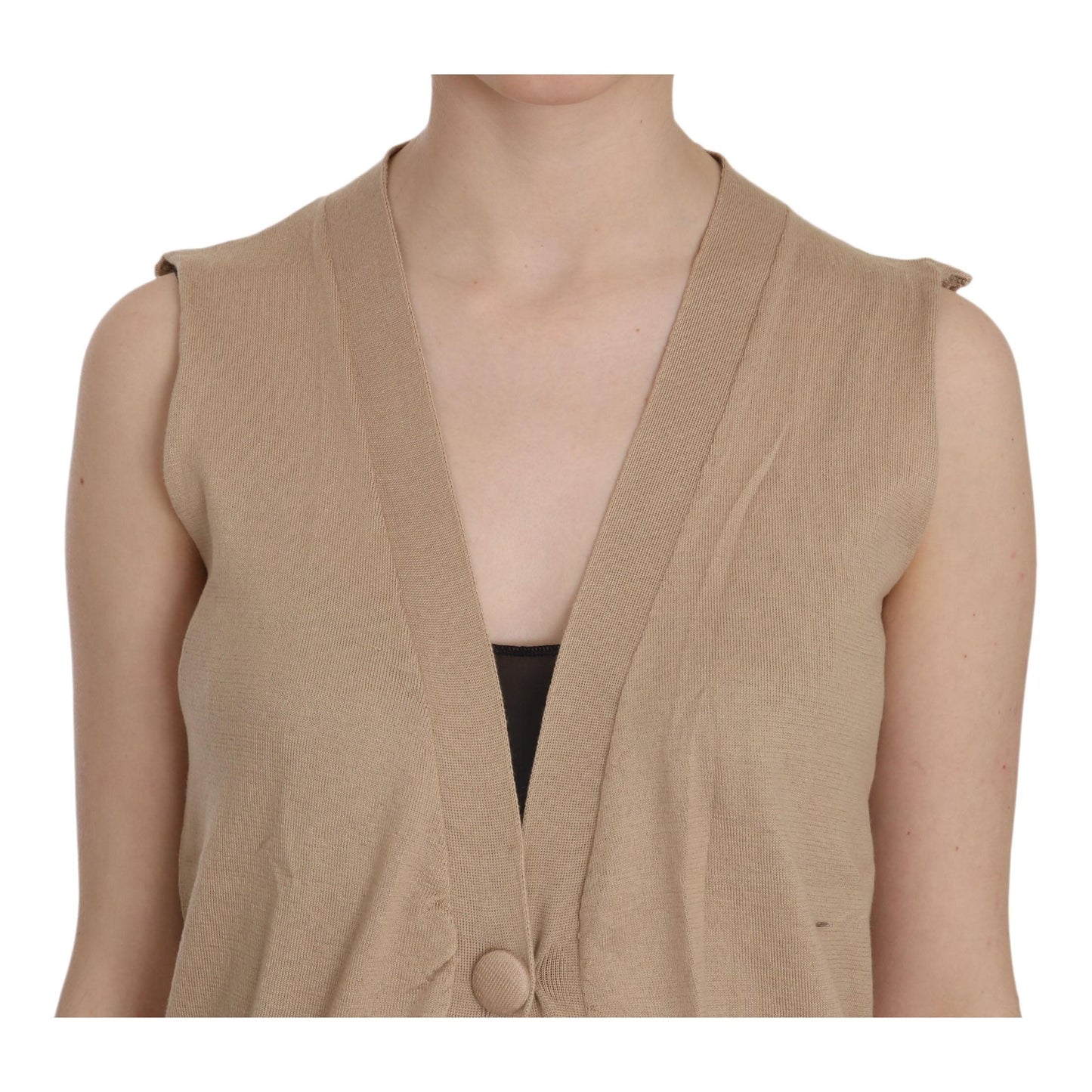 Brown 100% Cotton Sleeveless Cardigan Top Vest
