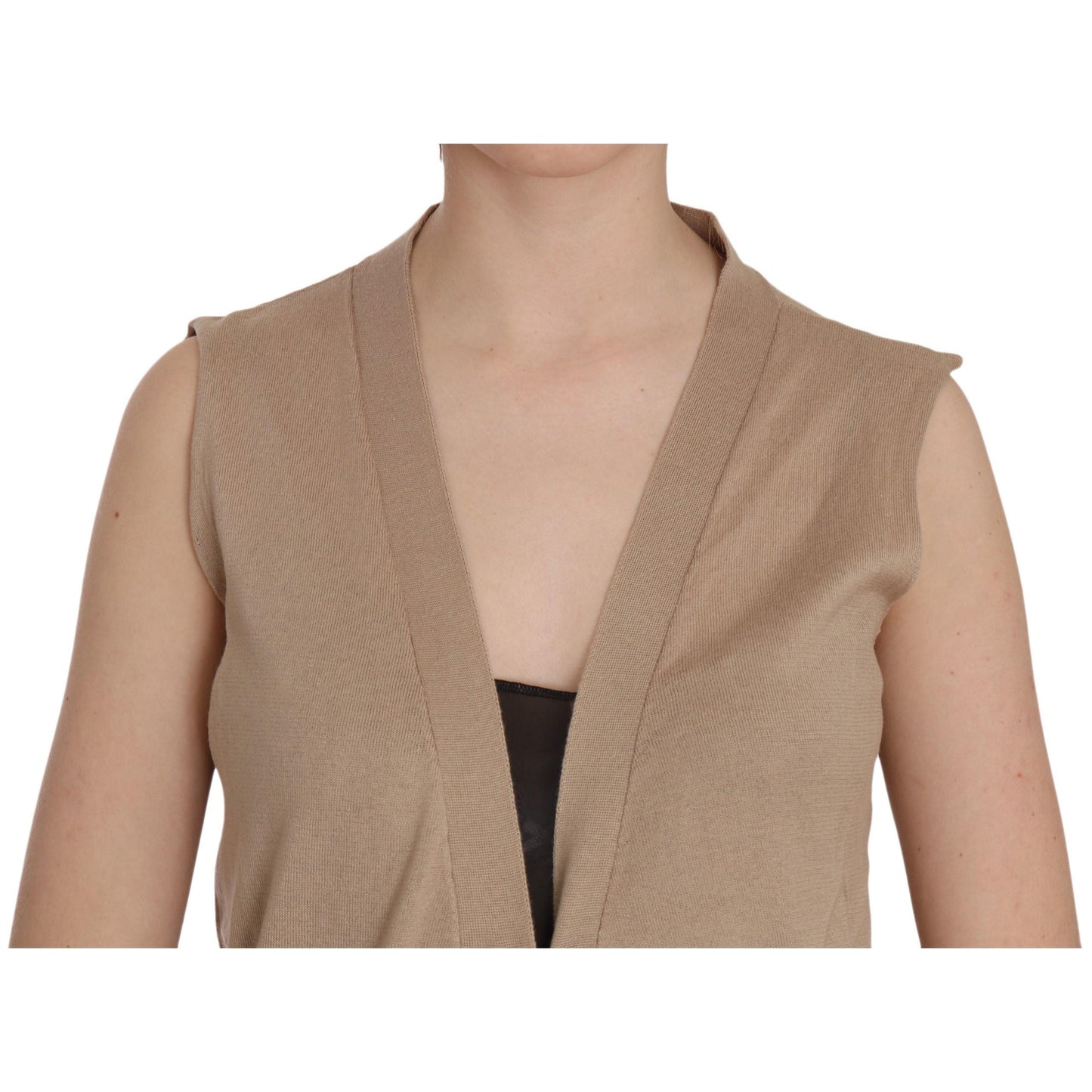 Brown 100% Cotton Sleeveless Cardigan Top Vest