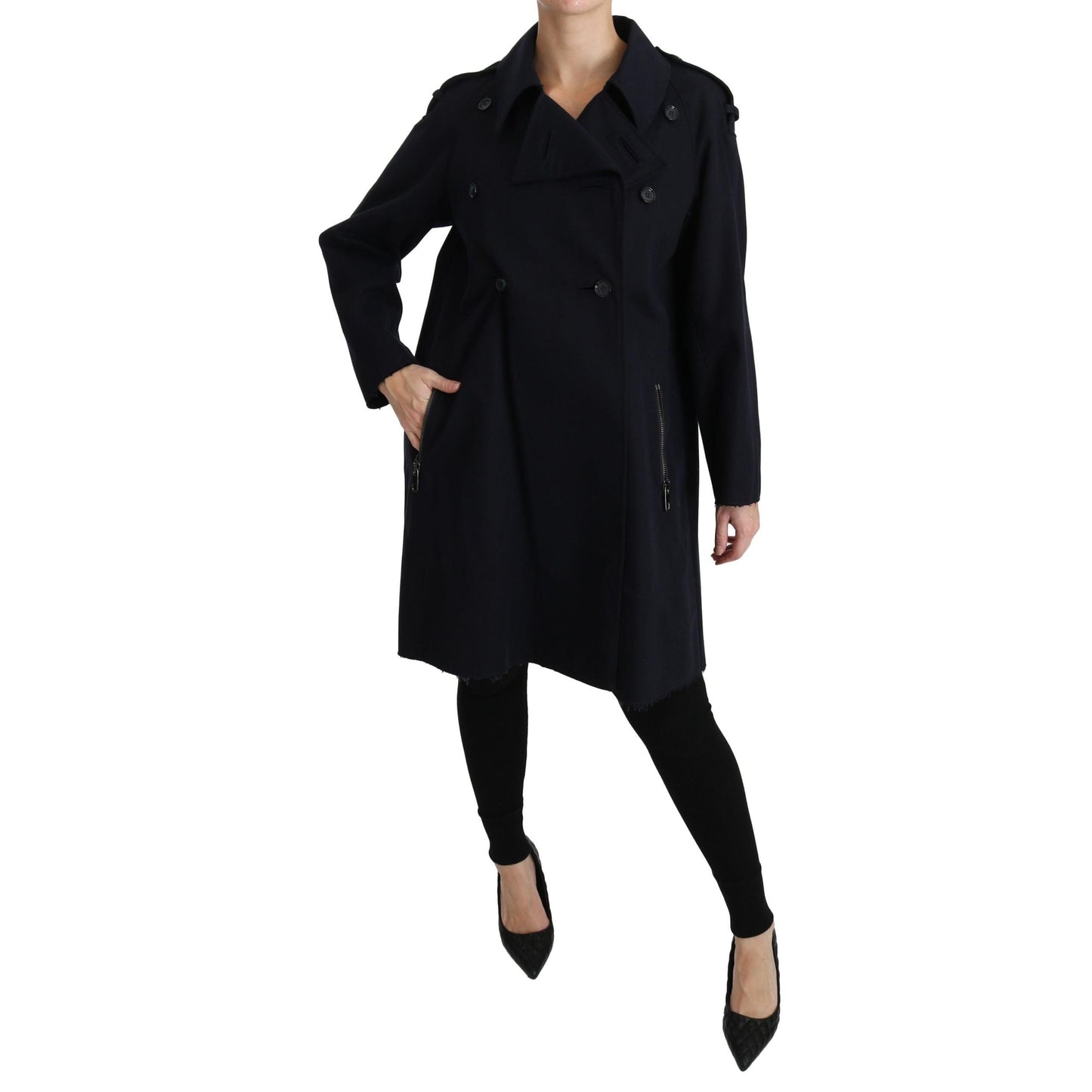 Coat Blue Cotton Women Trench Jacket