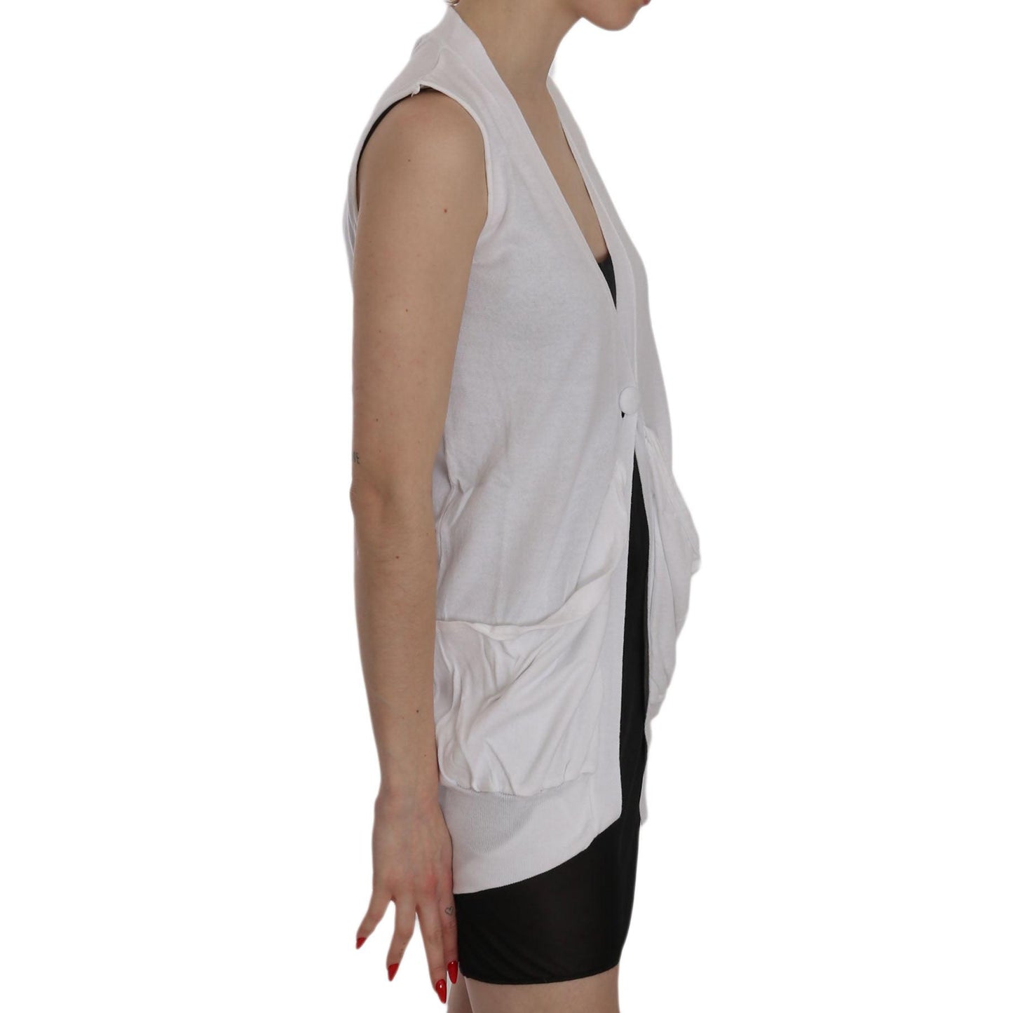 White 100% Cotton Sleeveless Cardigan Top Vest