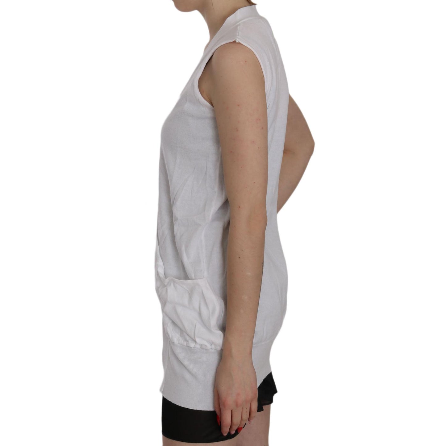 White 100% Cotton Sleeveless Cardigan Top Vest