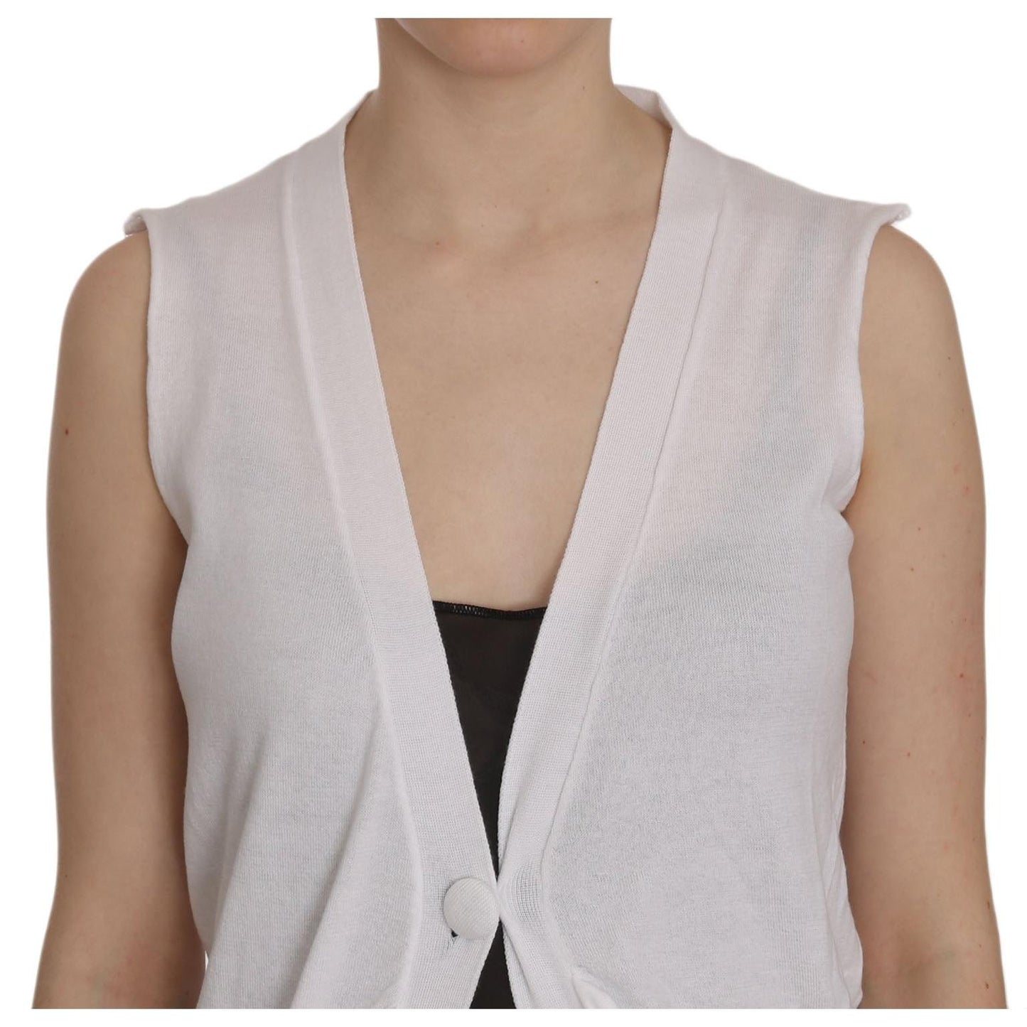 White 100% Cotton Sleeveless Cardigan Top Vest