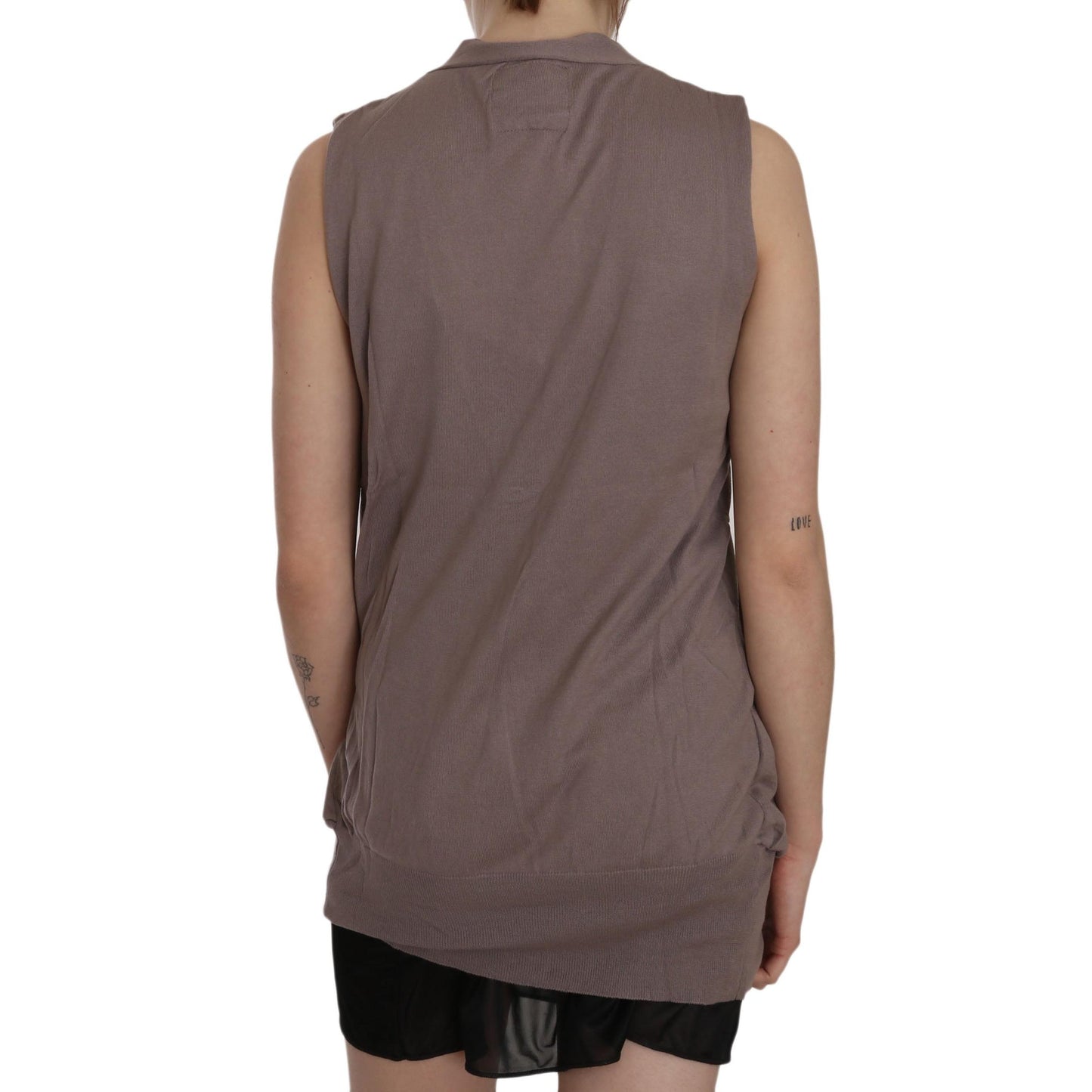 Brown 100% Cotton Sleeveless Cardigan Top Vest