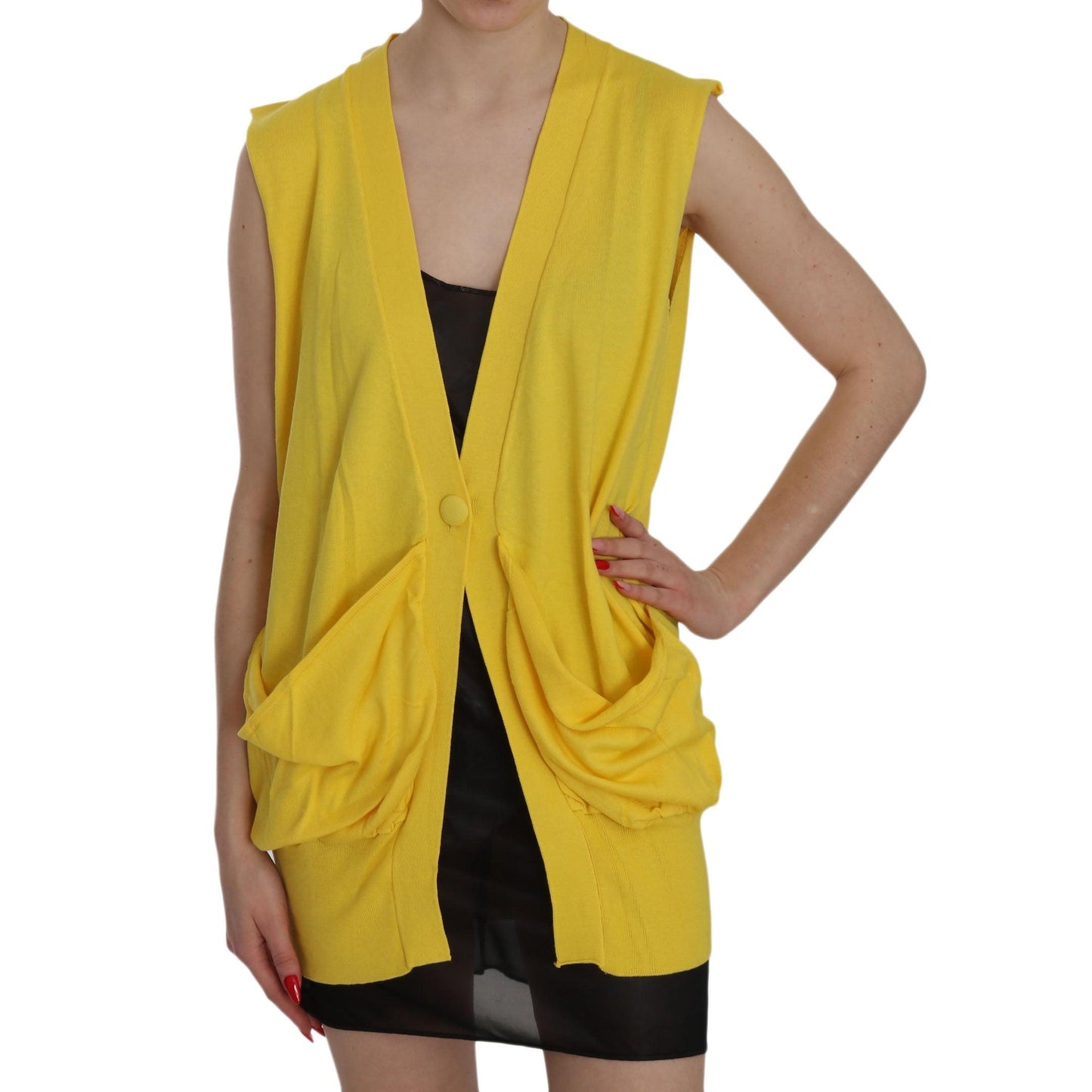 Yellow 100% Cotton Sleeveless Cardigan Top Vest