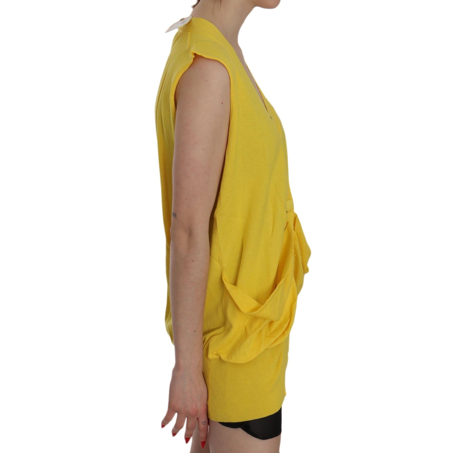 Yellow 100% Cotton Sleeveless Cardigan Top Vest