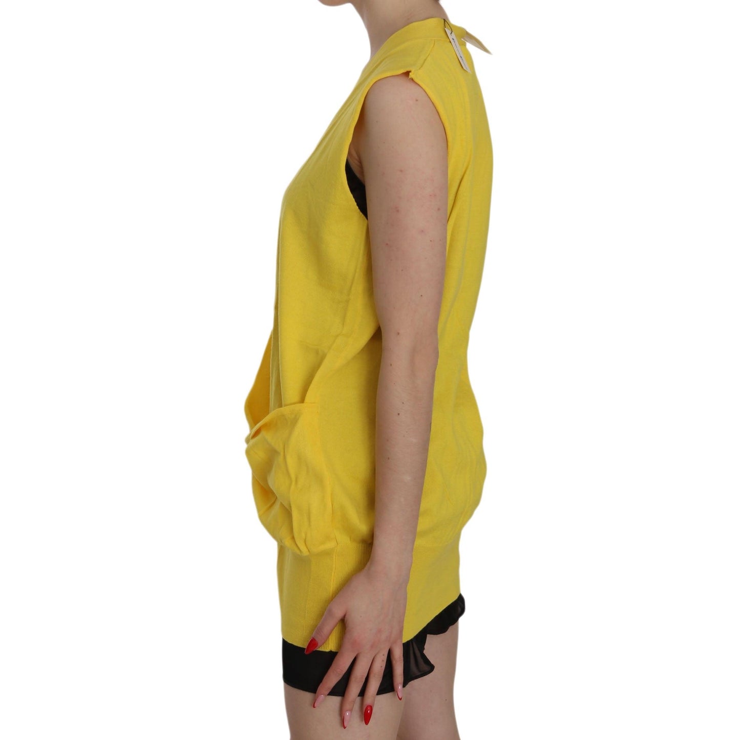 Yellow 100% Cotton Sleeveless Cardigan Top Vest