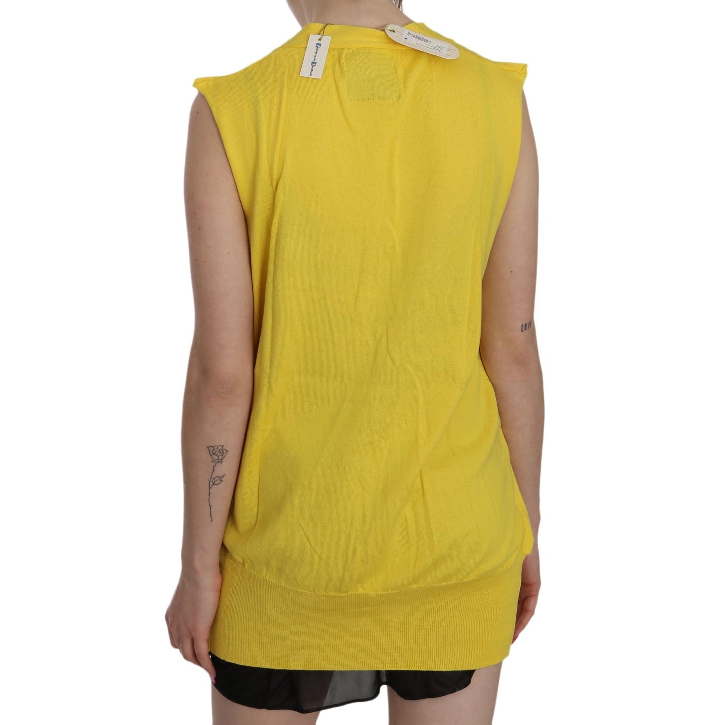 Yellow 100% Cotton Sleeveless Cardigan Top Vest