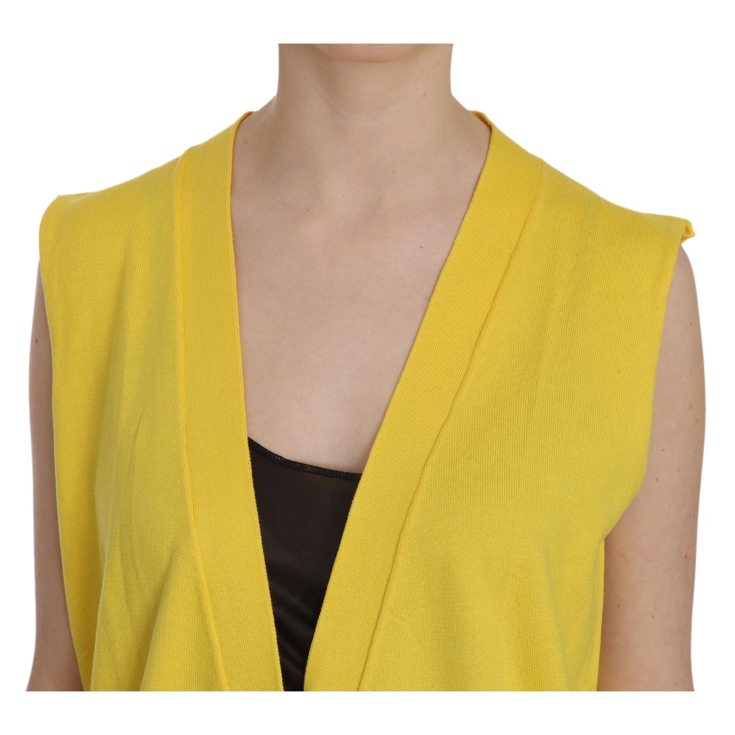 Yellow 100% Cotton Sleeveless Cardigan Top Vest