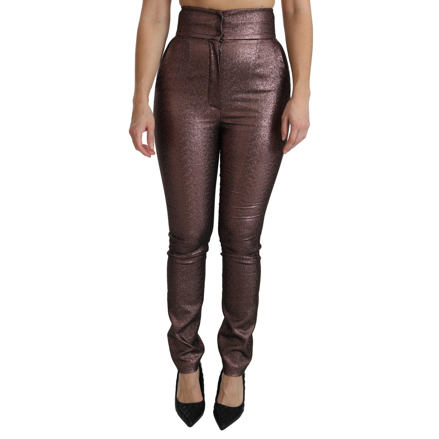 Purple Metallic High Waist Skinny Cotton Pants