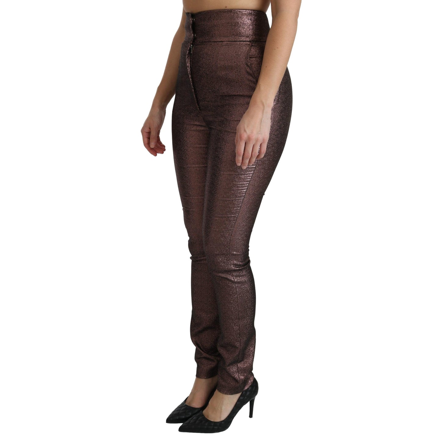 Purple Metallic High Waist Skinny Cotton Pants