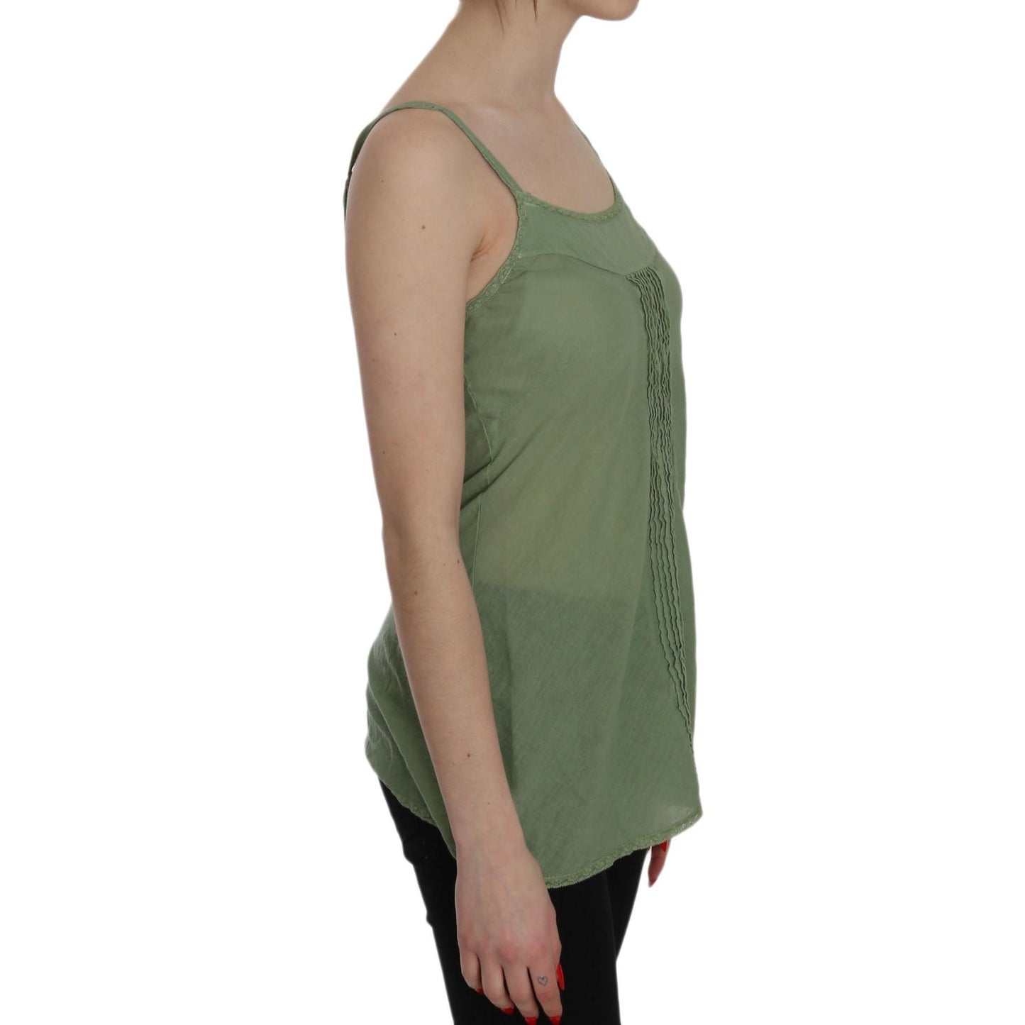 Green Silk Spaghetti Strap Tank Top Blouse