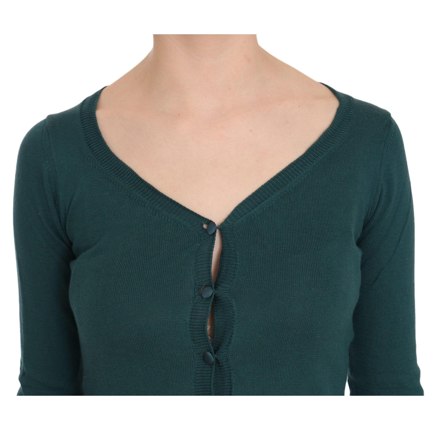 Blue Green Cotton 3/4 Sleeve Cardigan Top Blouse