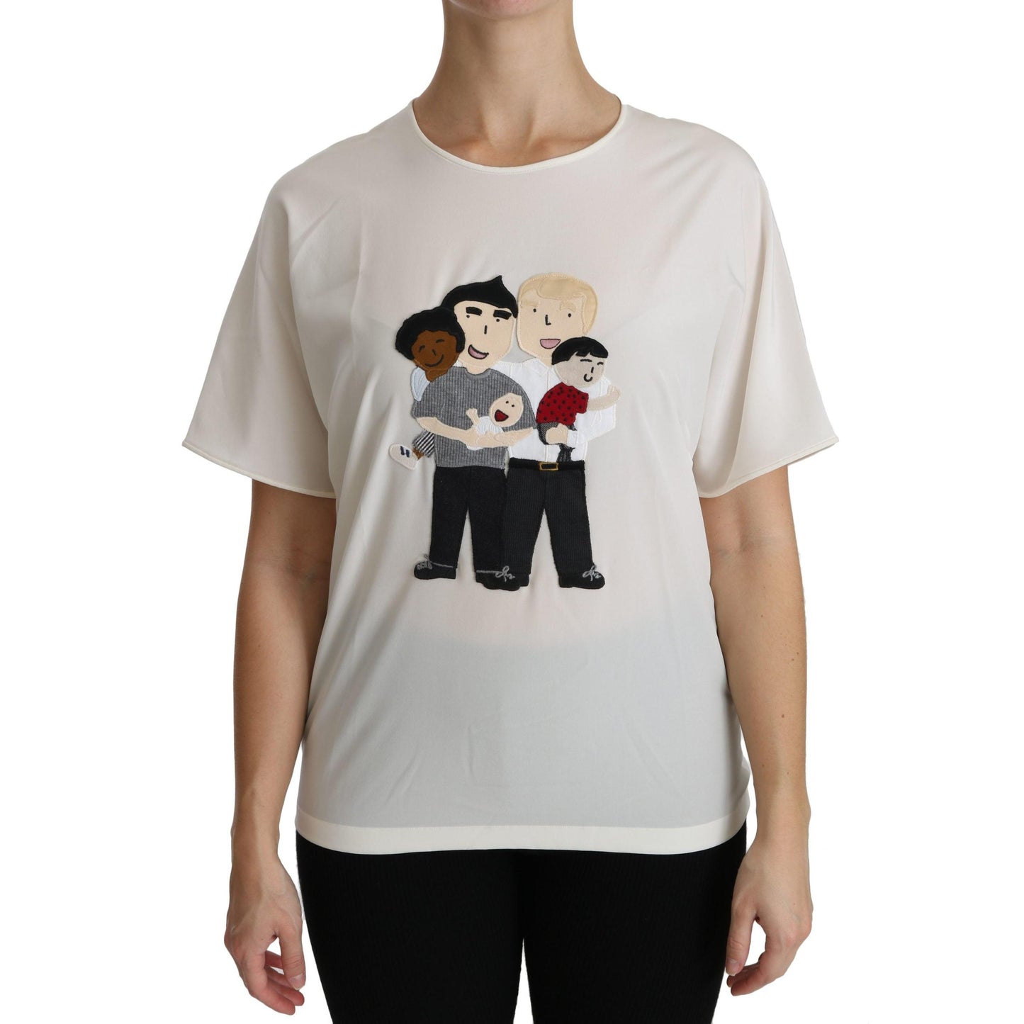 White #dgfamily Patch Short Sleeve Blouse Top