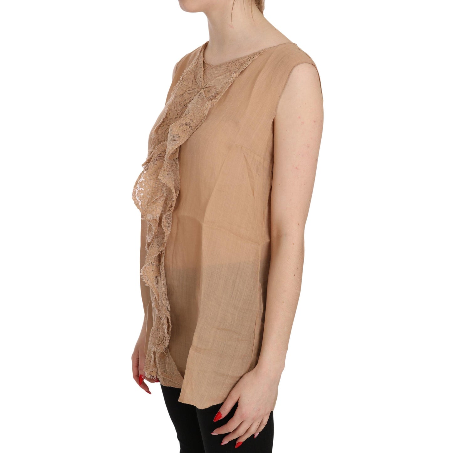 Brown Lace Sleeveless Casual Tank Top Blouse