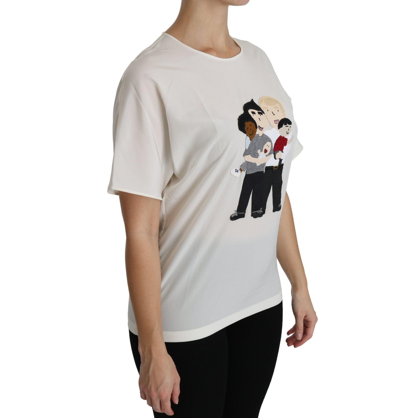 White #dgfamily Patch Short Sleeve Blouse Top