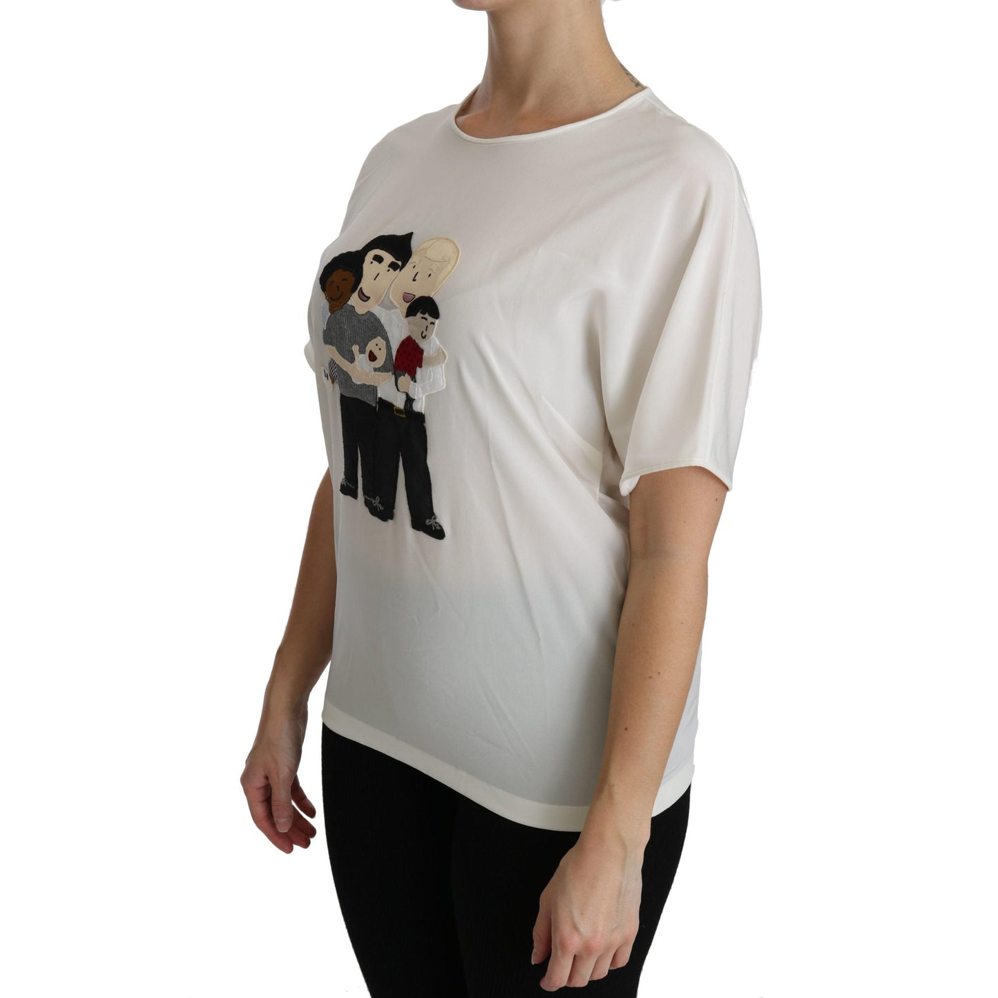 White #dgfamily Patch Short Sleeve Blouse Top