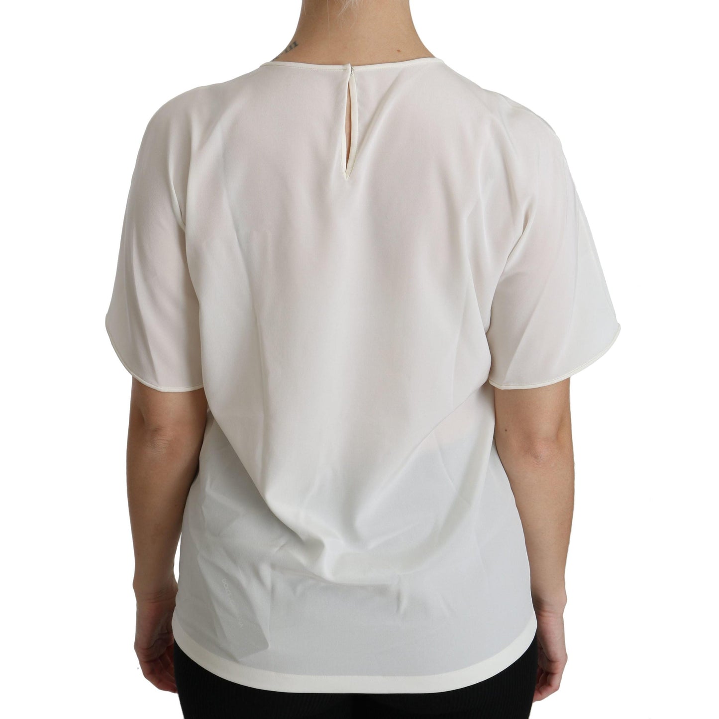 White #dgfamily Patch Short Sleeve Blouse Top