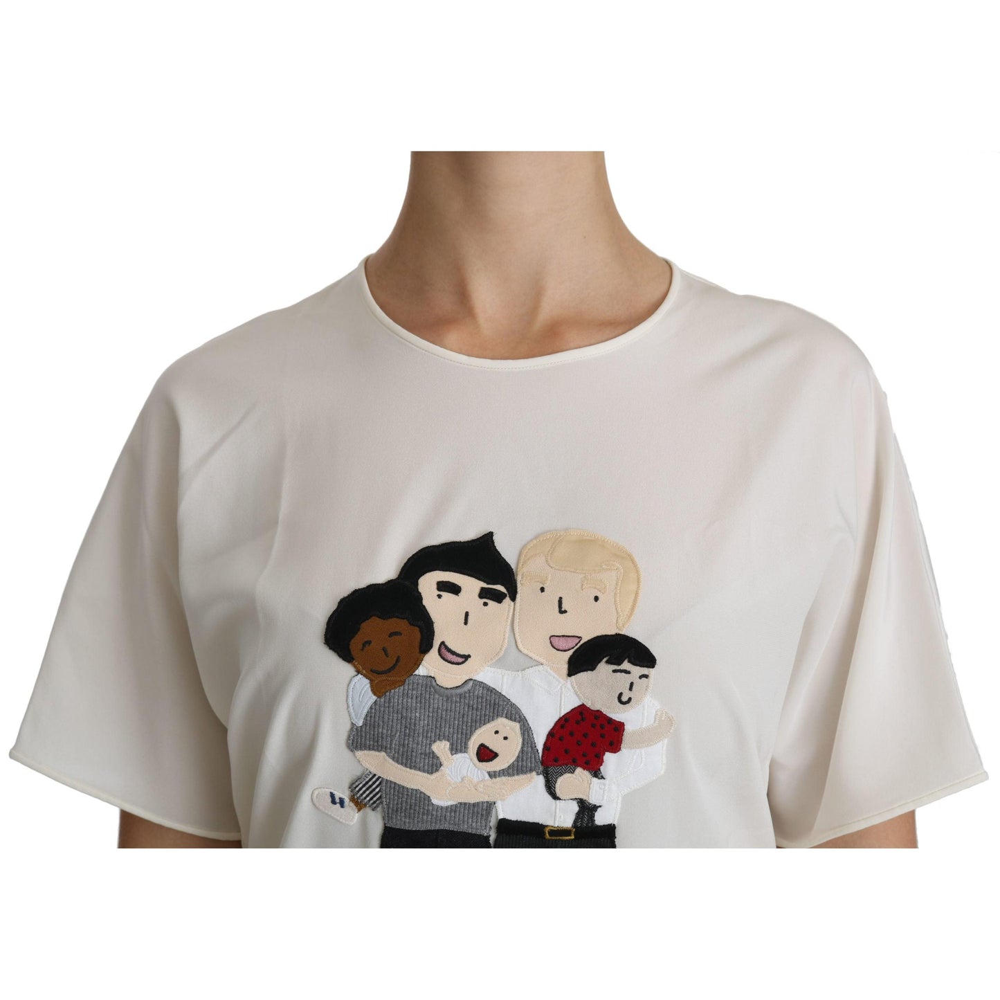 White #dgfamily Patch Short Sleeve Blouse Top