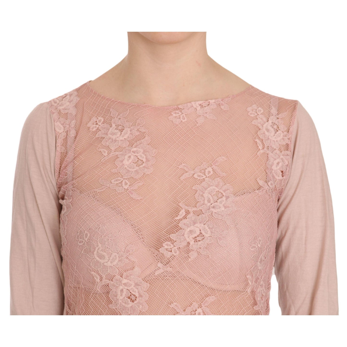 Pink Lace See Through Long Sleeve Top Blouse