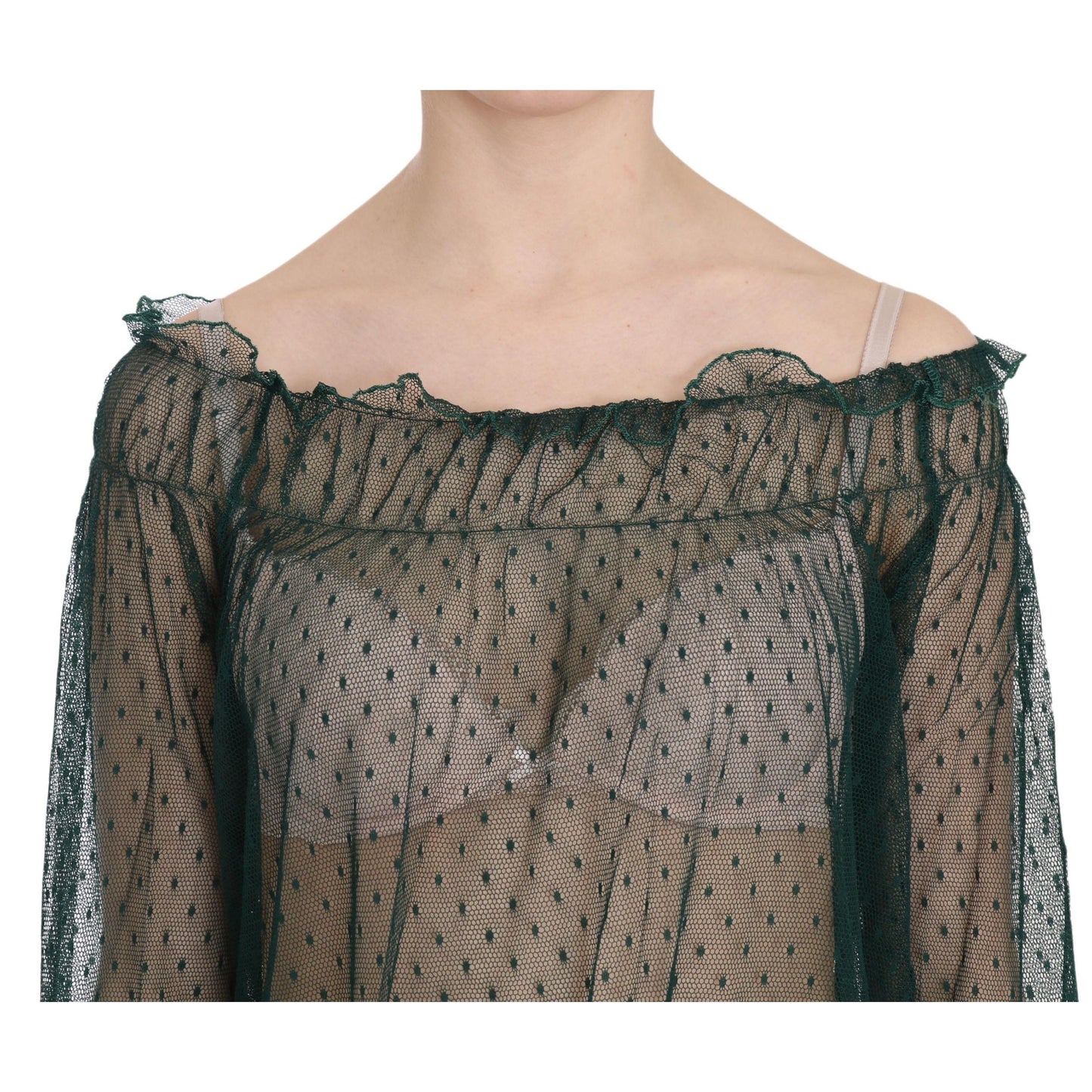 Green Mesh See Through Long Sleeve Top Blouse