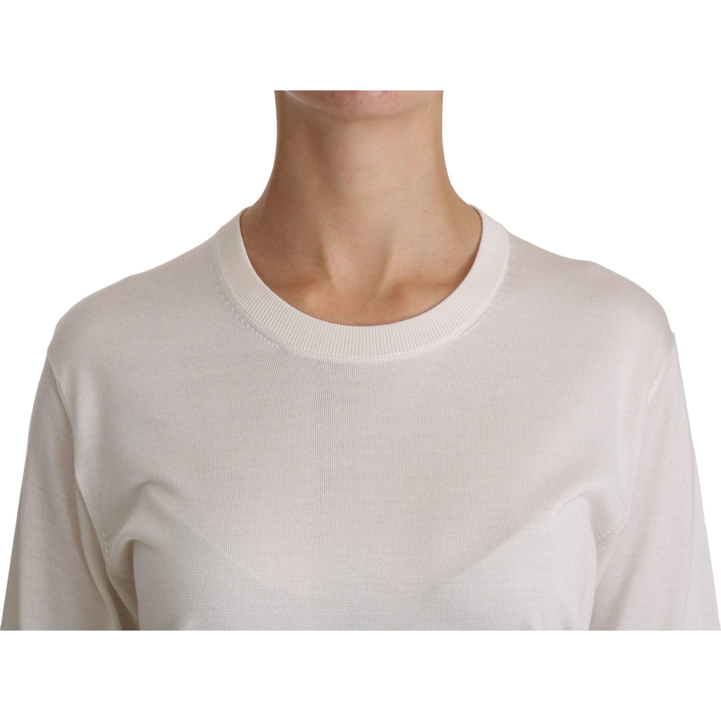 Silk White Crew Neck Short Sleeve Top Blouse