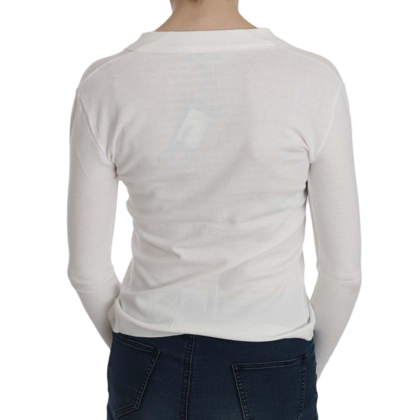 White V-neck Long Sleeve Cropped Cardigan Tops Sweater