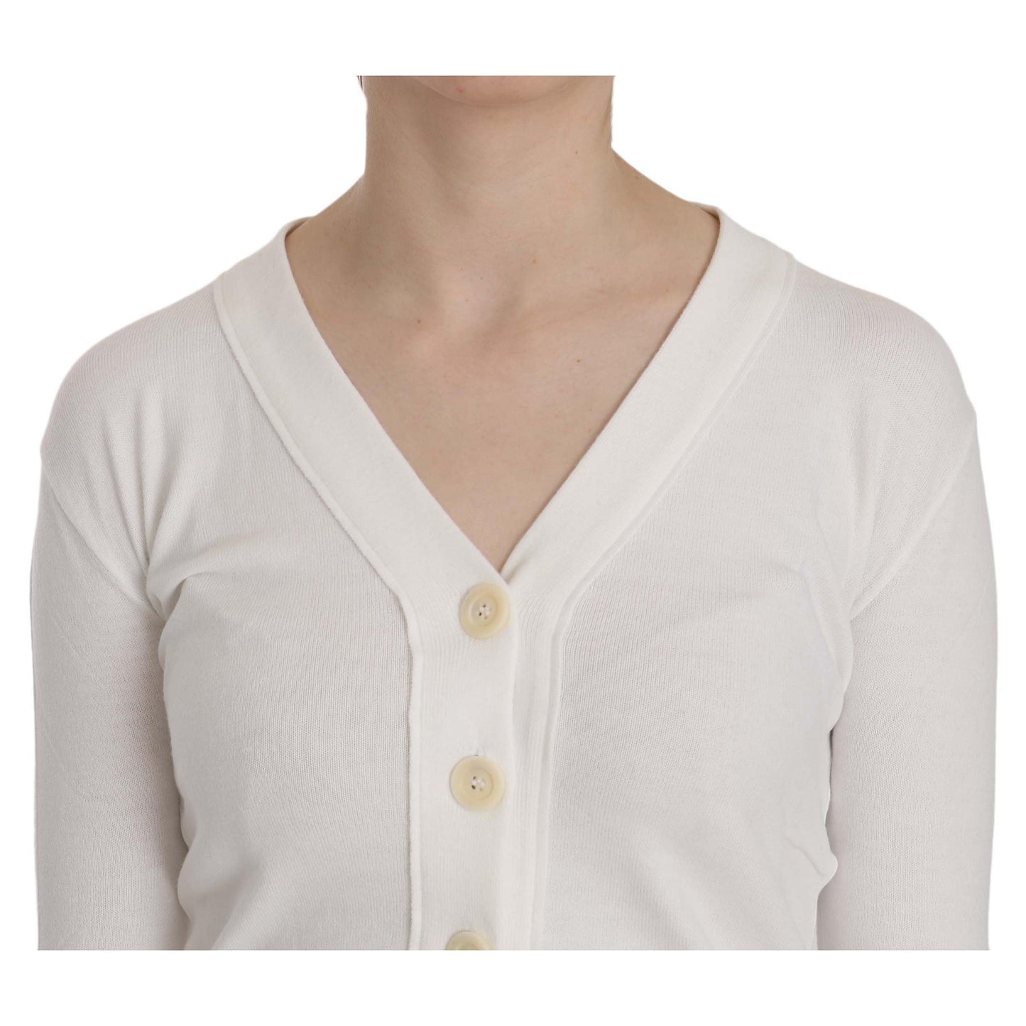 White V-neck Long Sleeve Cropped Cardigan Tops Sweater