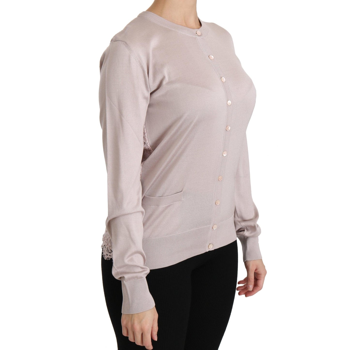 Silk Pink Long Sleeve Lace Top Sweater
