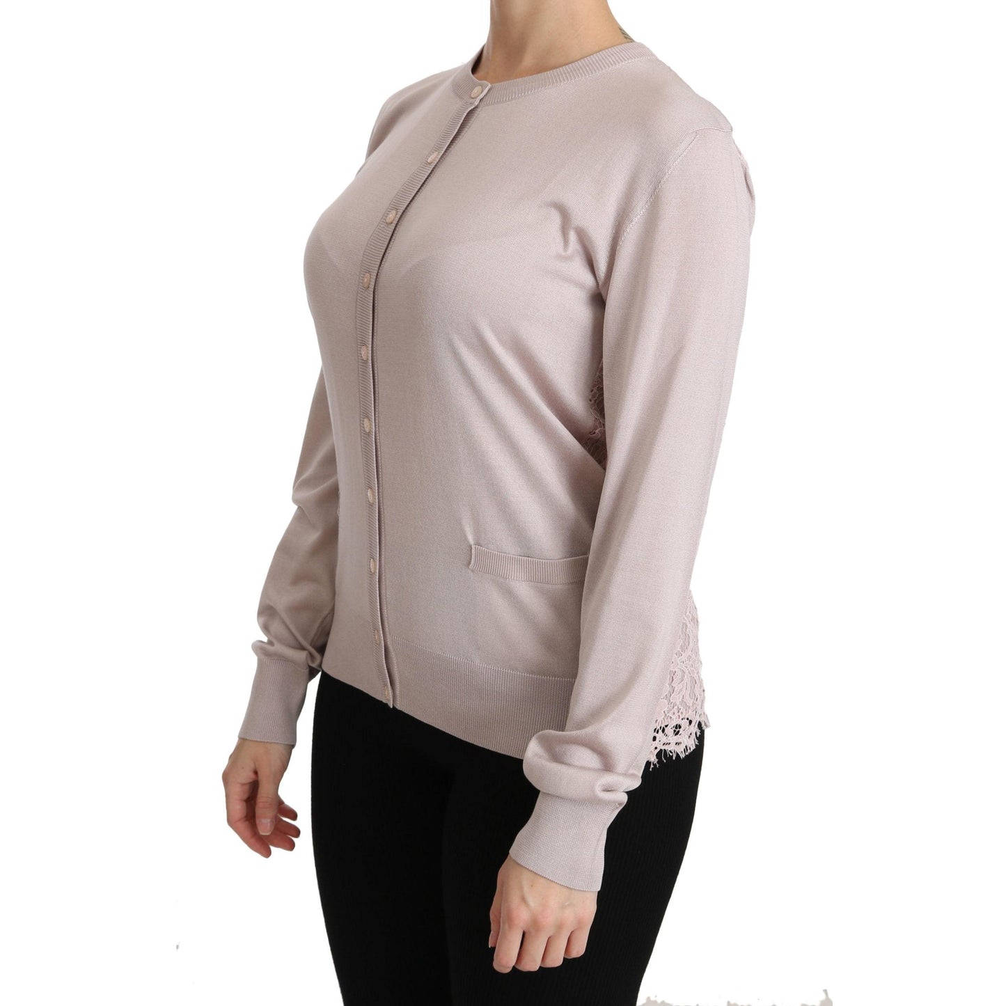 Silk Pink Long Sleeve Lace Top Sweater