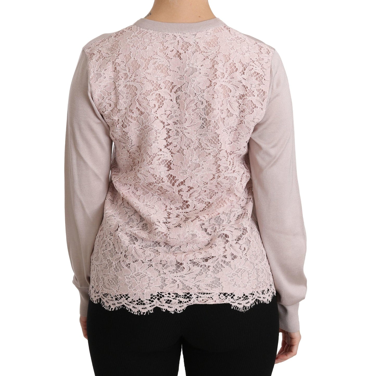 Silk Pink Long Sleeve Lace Top Sweater