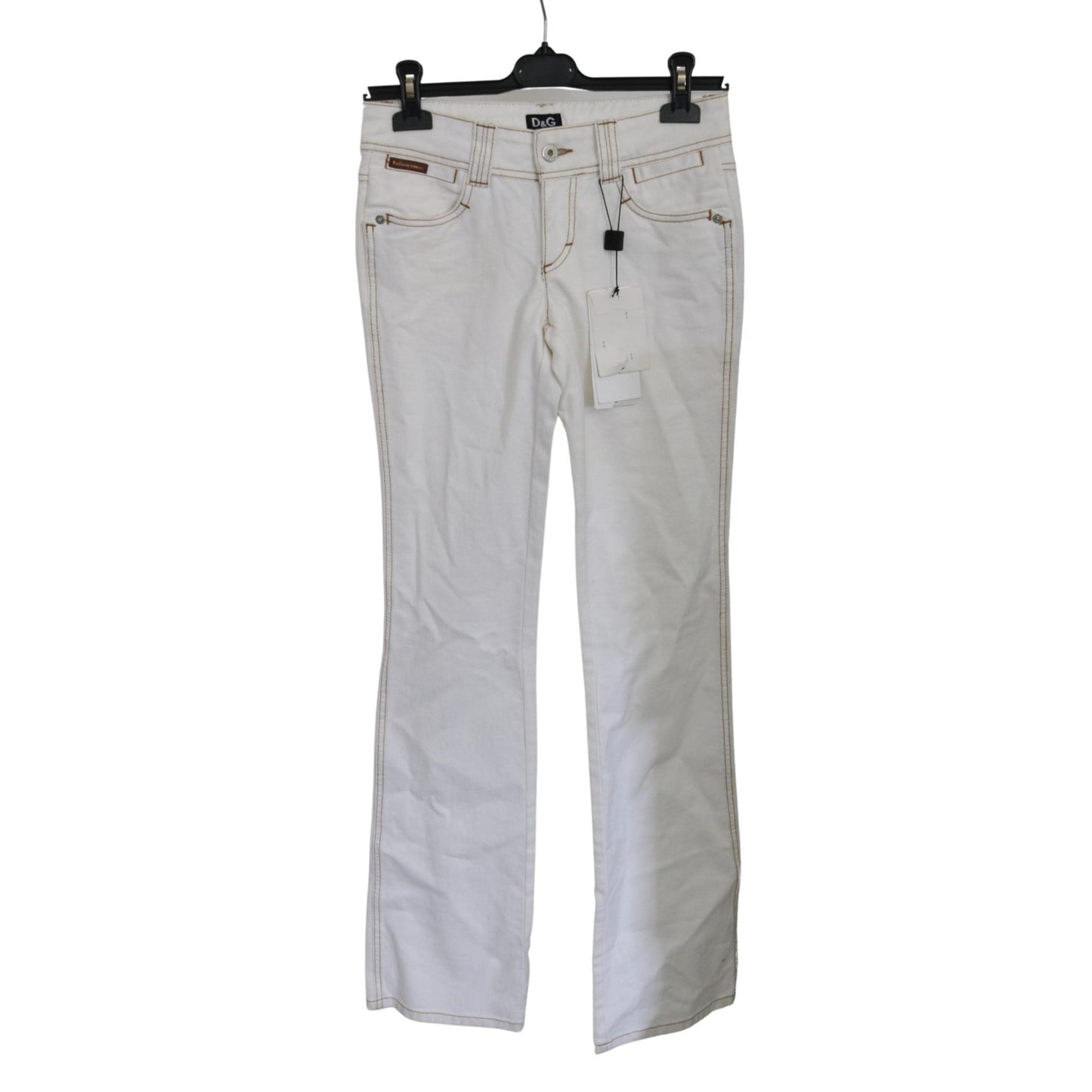 White Low Waist Boot Cut Cotton Jeans