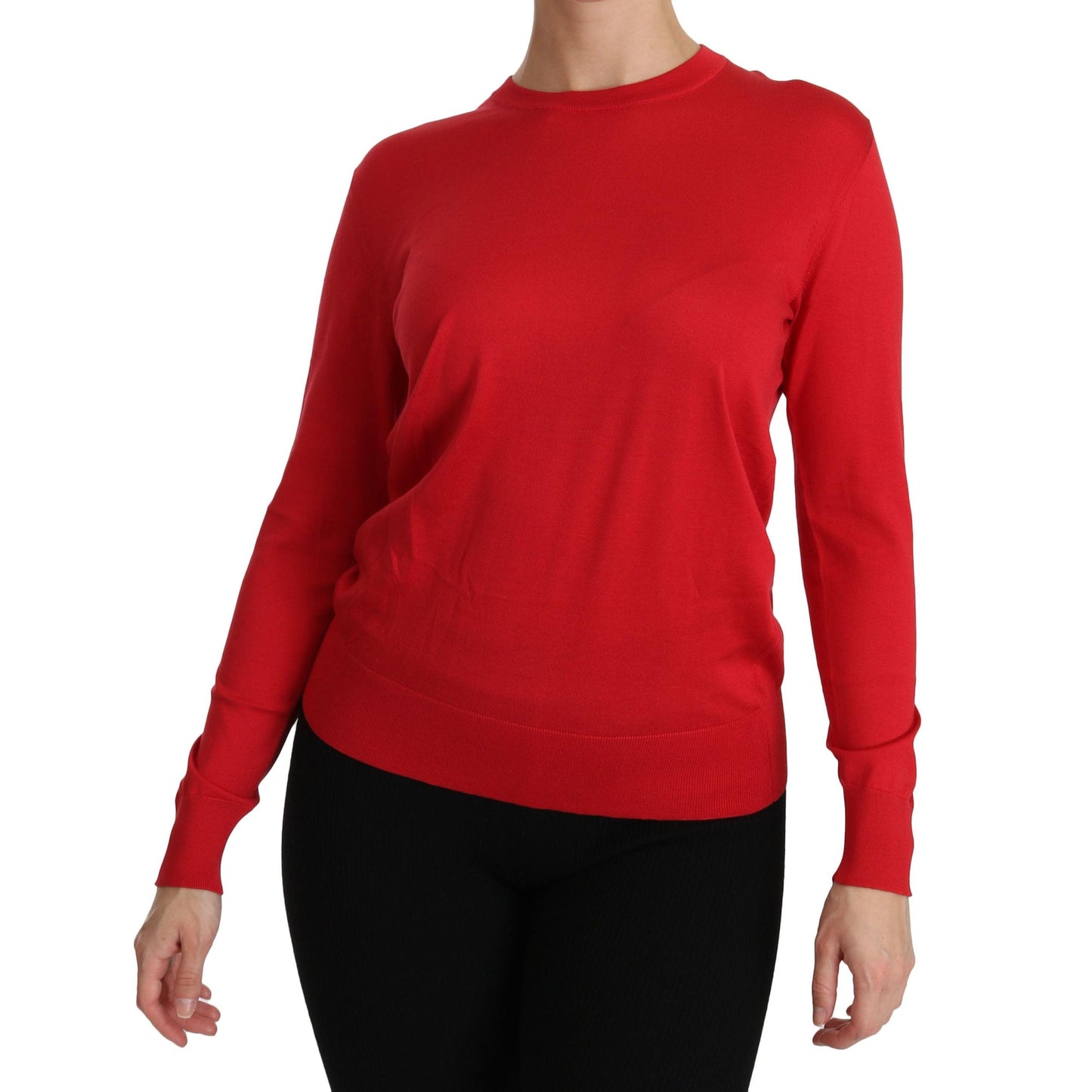Red Crewneck Pullover Top Silk Sweater
