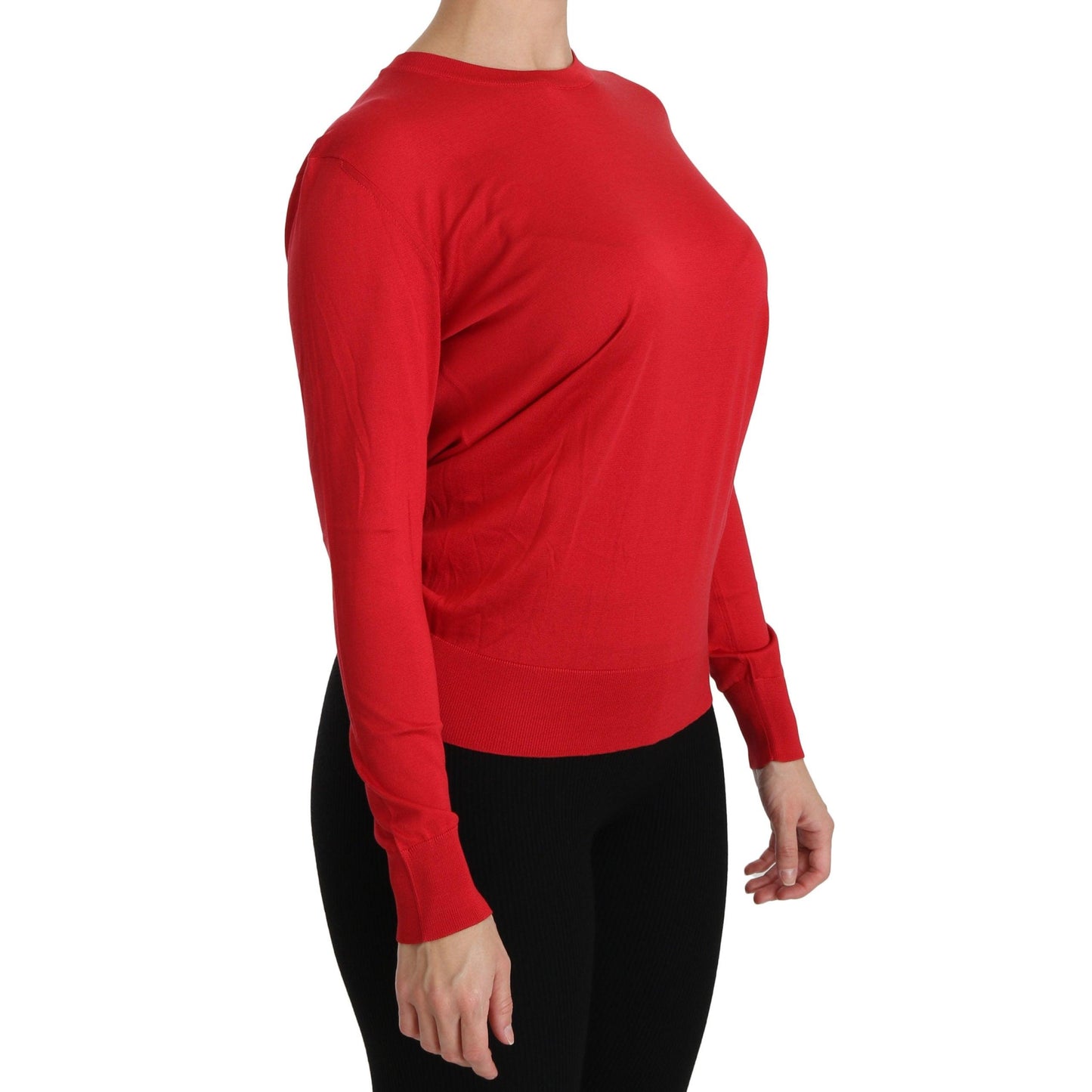 Red Crewneck Pullover Top Silk Sweater