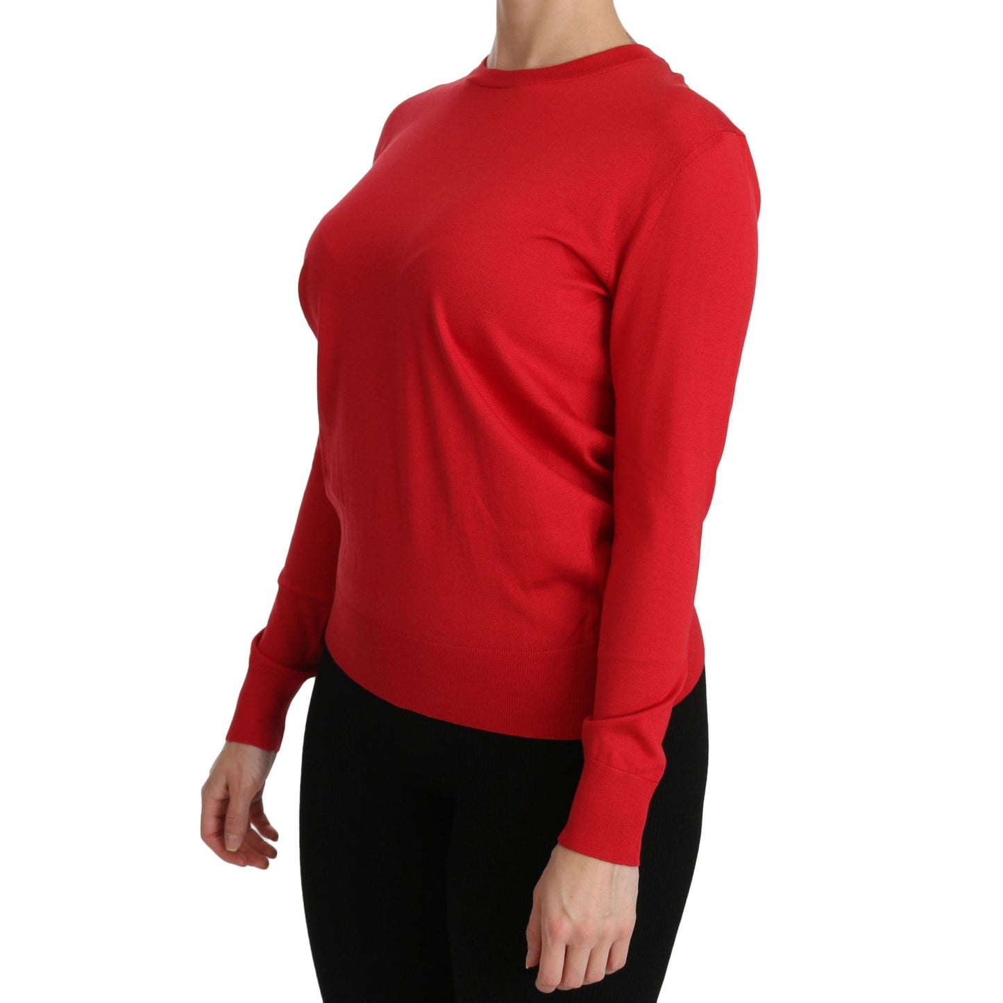 Red Crewneck Pullover Top Silk Sweater