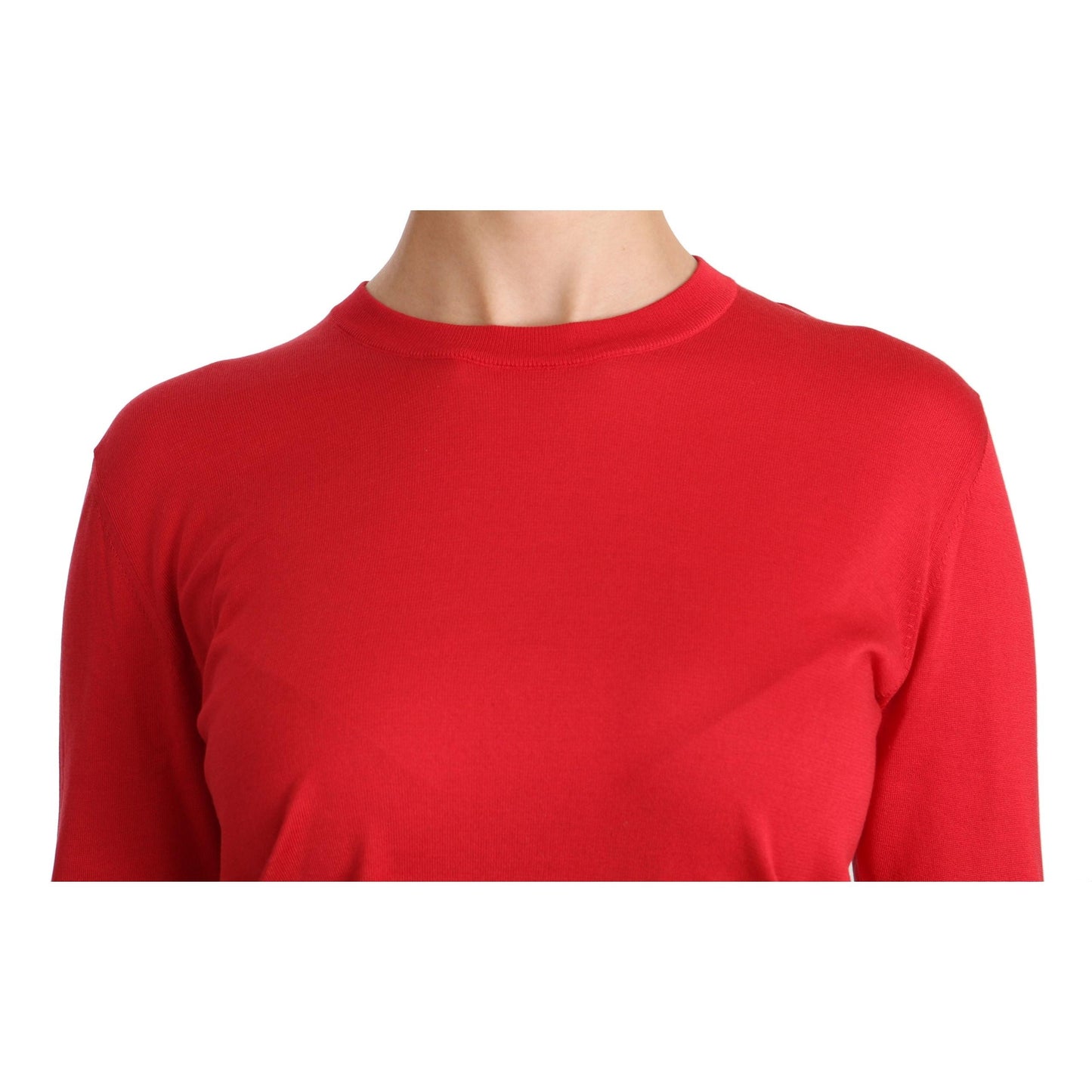 Red Crewneck Pullover Top Silk Sweater