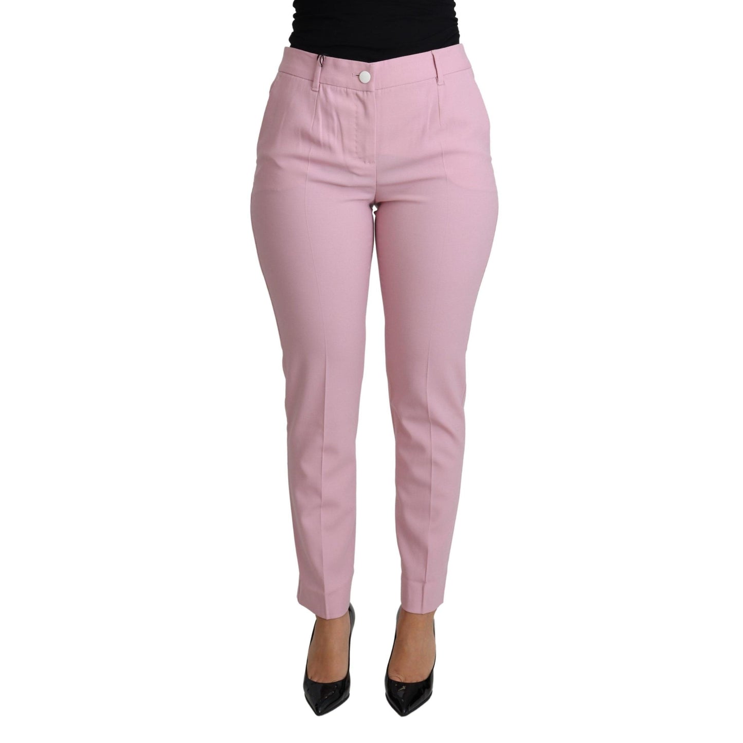 Pink Virgin Wool Stretch Tapered Trouser Pants