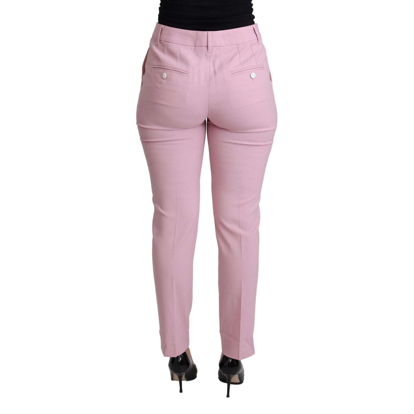 Pink Virgin Wool Stretch Tapered Trouser Pants