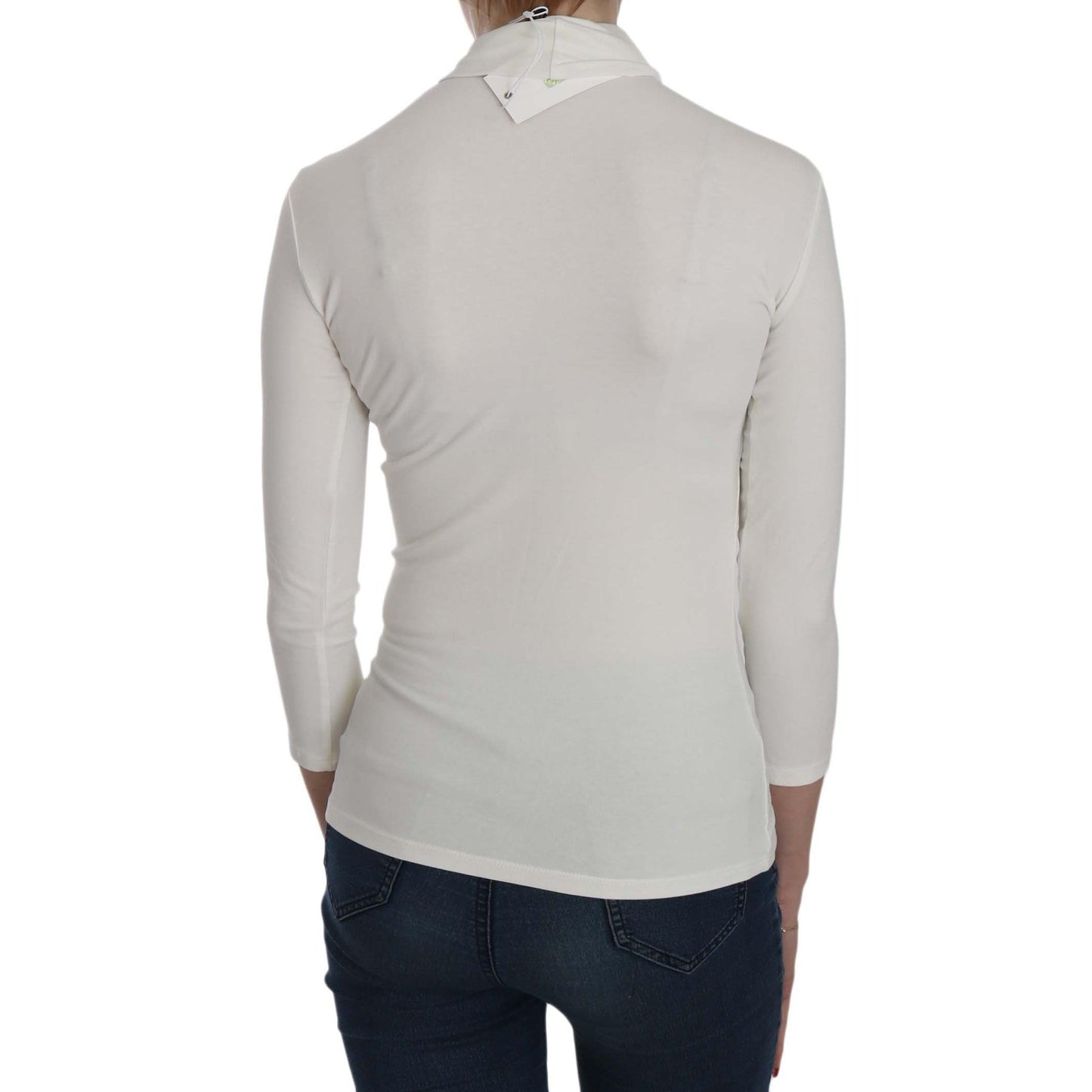 White Printed Turtle Neck 3/4 Sleeve Top Cotton Blouse