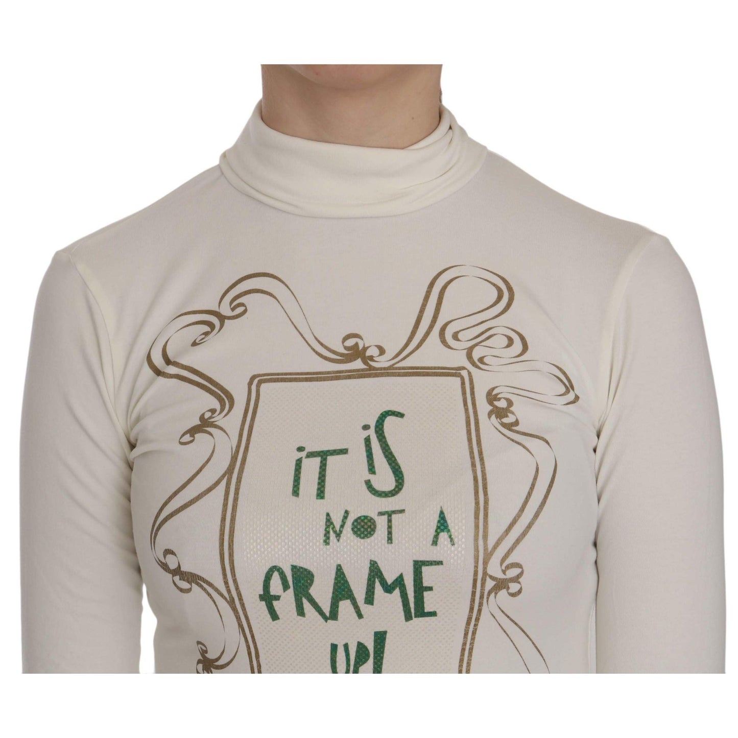 White Printed Turtle Neck 3/4 Sleeve Top Cotton Blouse