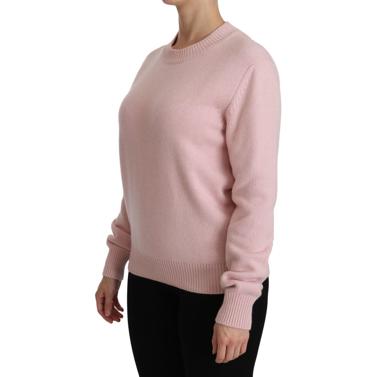 Pink Crew Neck Cashmere Pullover Sweater