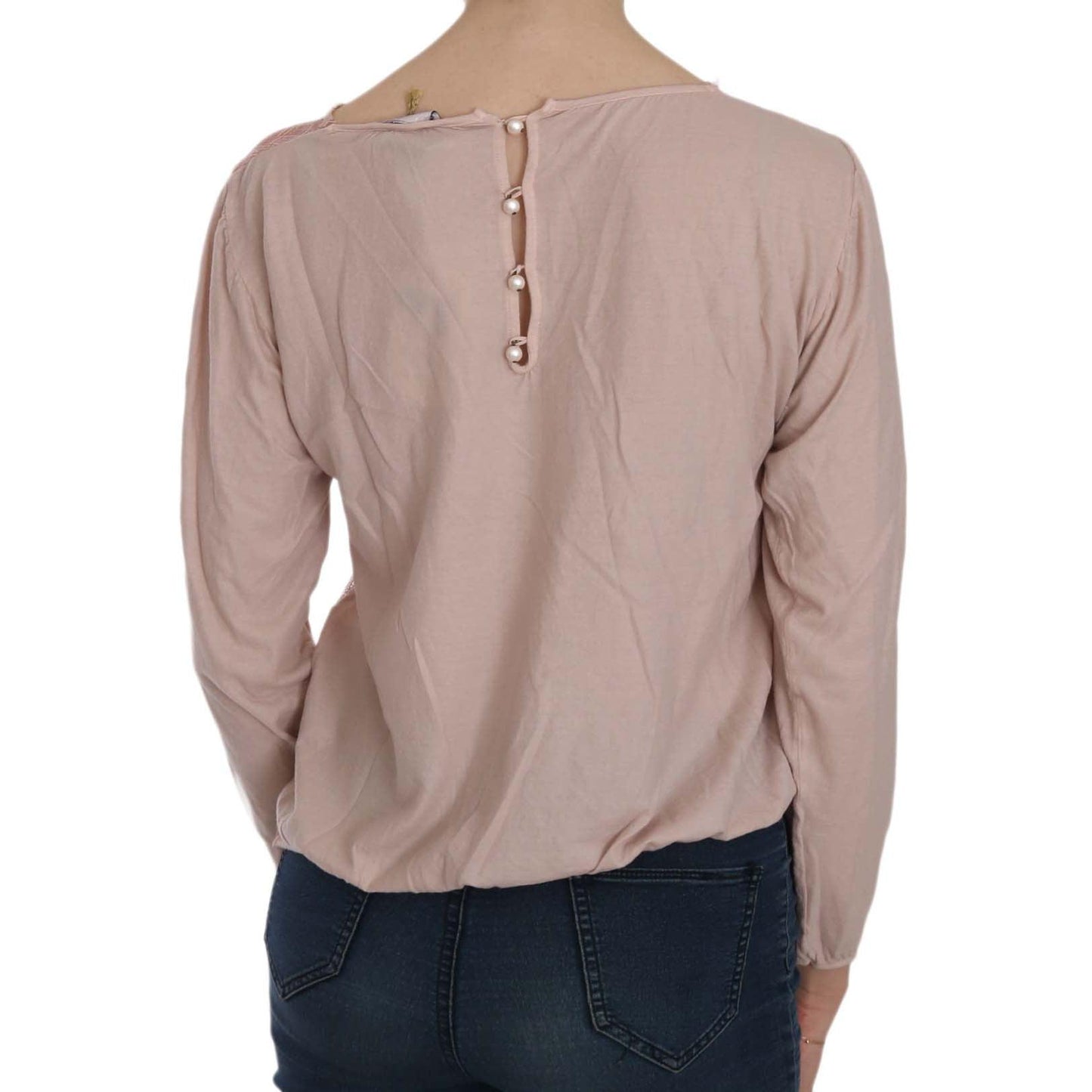 Pink Lace See Through Long Sleeve Blouse