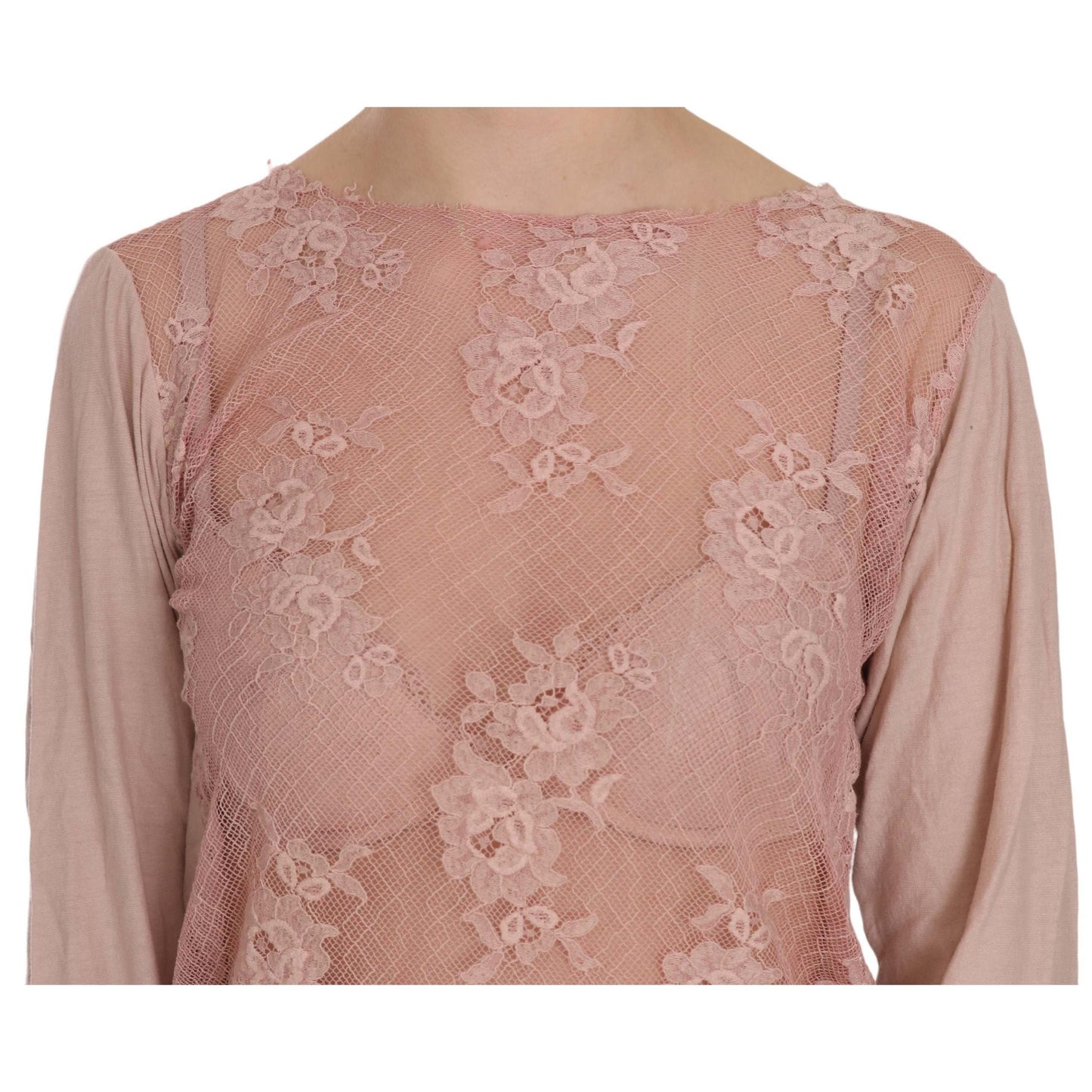 Pink Lace See Through Long Sleeve Blouse