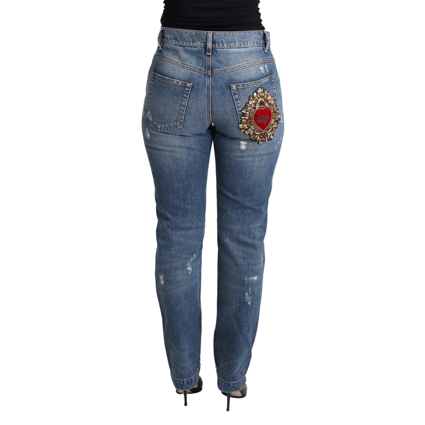 Blue Embellished Heart Skinny Denim Pants Jean