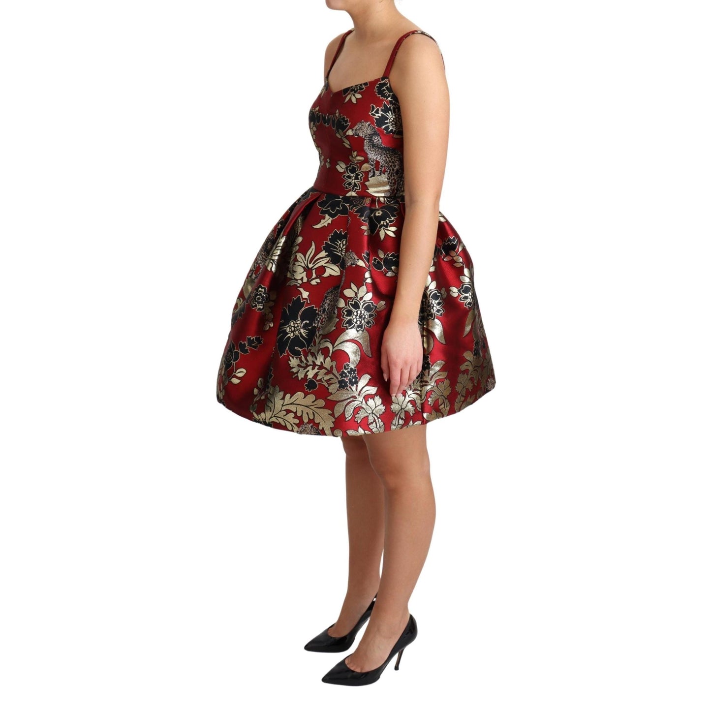 Red Floral Jacquard Sleeveless Mini Dress