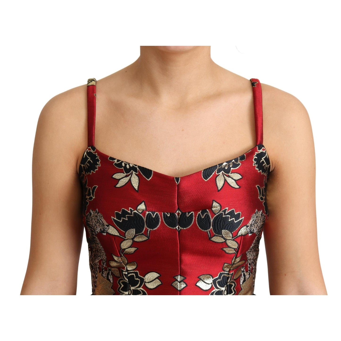 Red Floral Jacquard Sleeveless Mini Dress