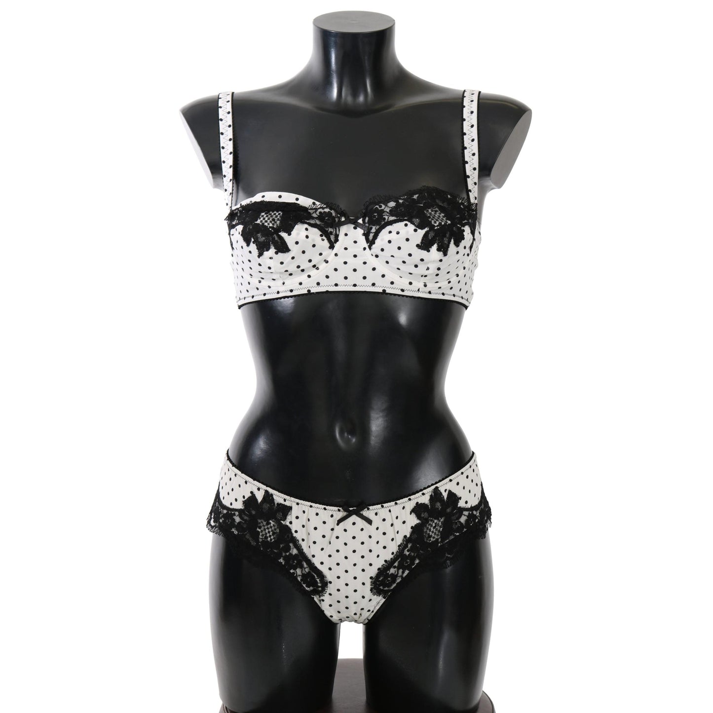 White Black Dot Silk Lace Stretch Set Underwear