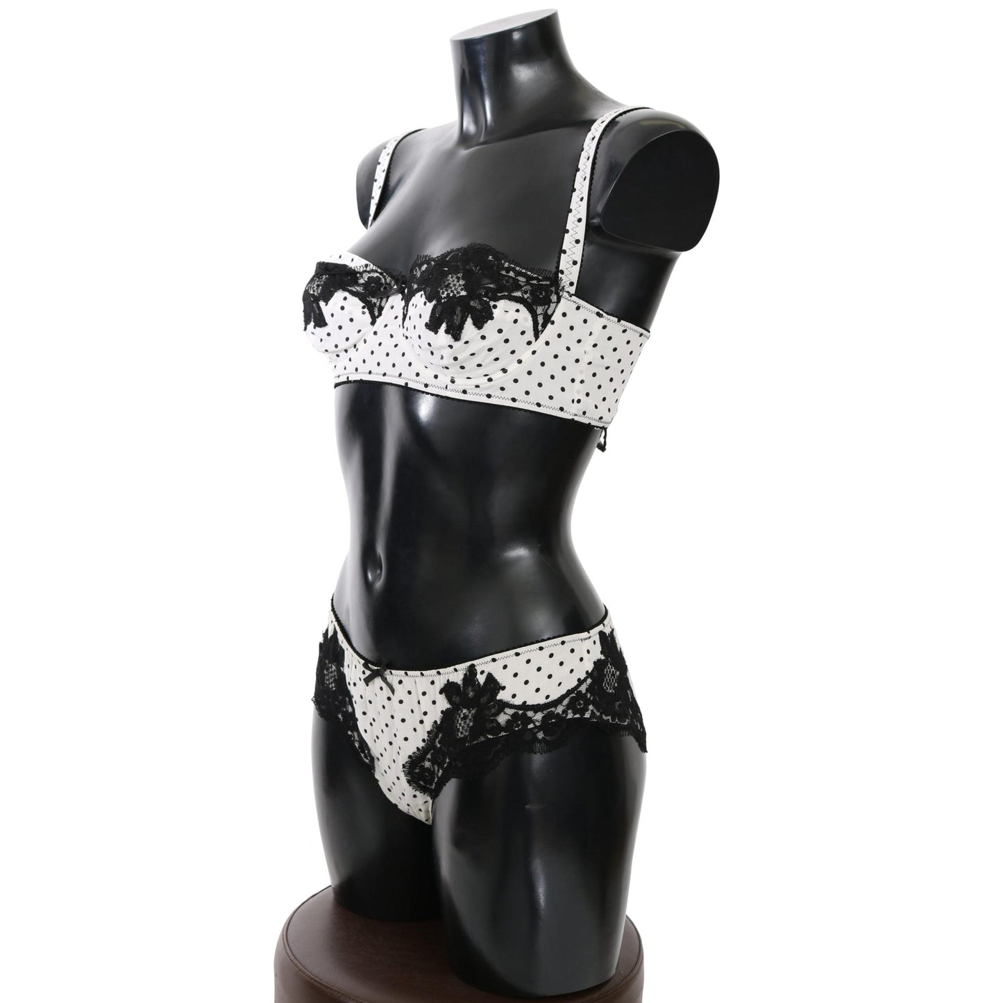 White Black Dot Silk Lace Stretch Set Underwear